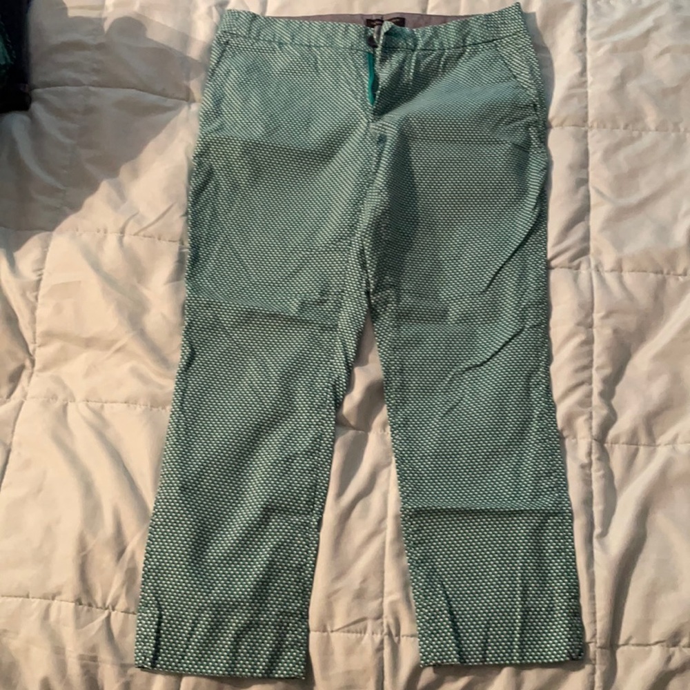Banana Republic ankle pants. Green with white pattern.